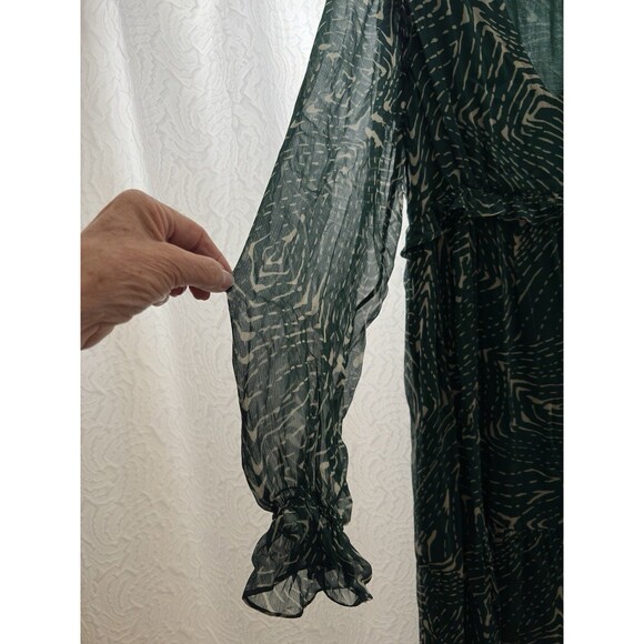 Ba&sh Lady Dress Women 2 US 6 Midi Forrest Fairy Geo Design Bohemian Green/Cream - Picture 16 of 16